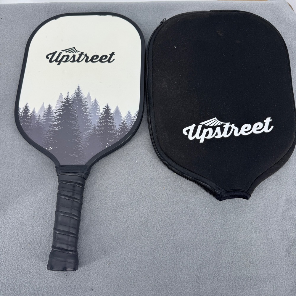 Upstreet Pickleball Paddle Forest Graphic Black White With Cover